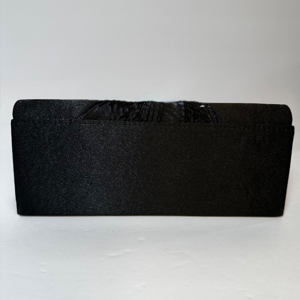 Vintage Black Satin Evening Clutch with Rhinestone Clasp & Chain Strap - Picture 6 of 8